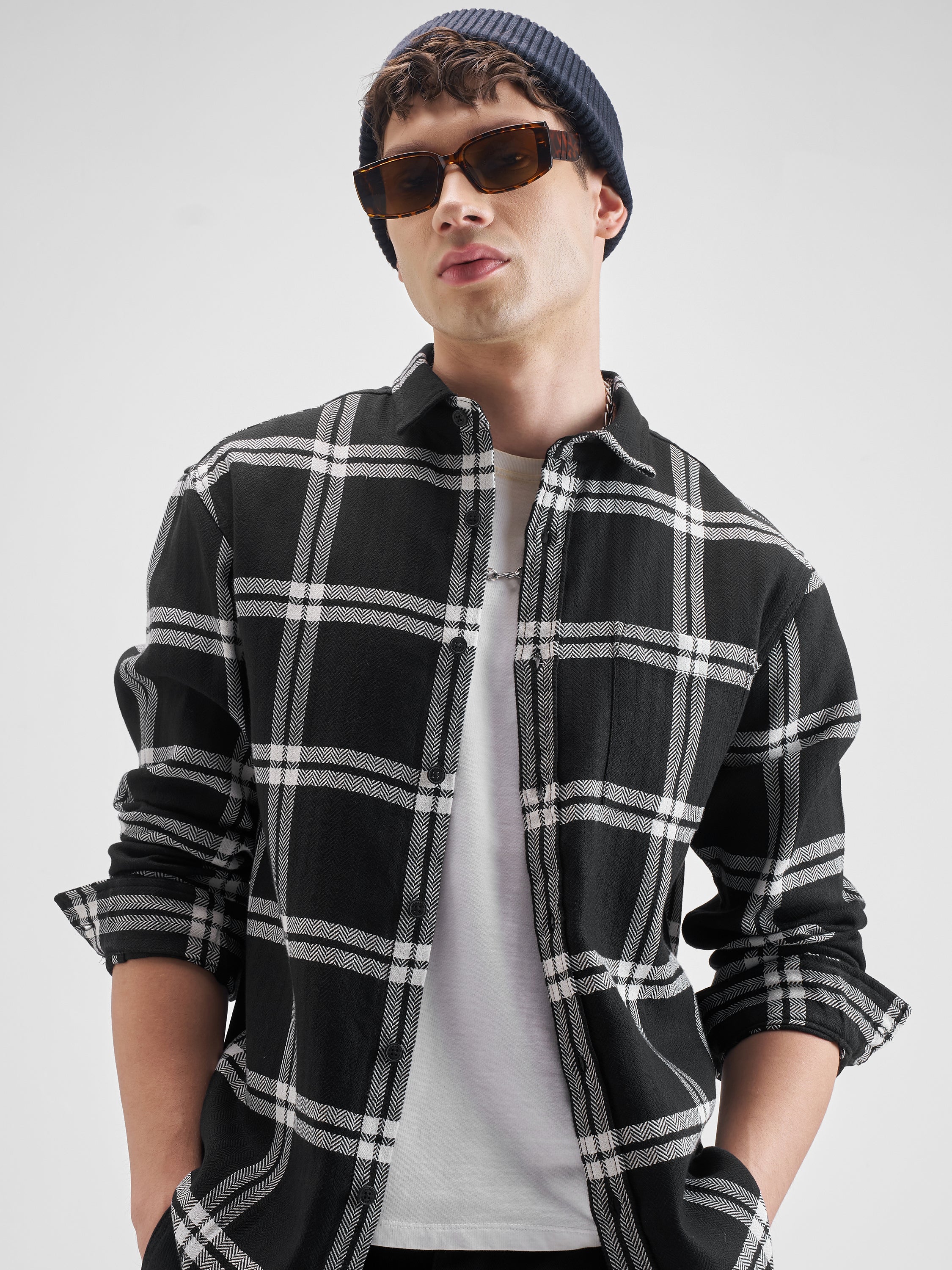 Highlander Men Black Checked Relaxed Fit Casual Shirt - Black - Image 1