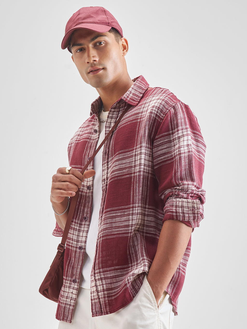Highlander Men Red Checked Relaxed Fit Casual Shirt - Red - Image 4