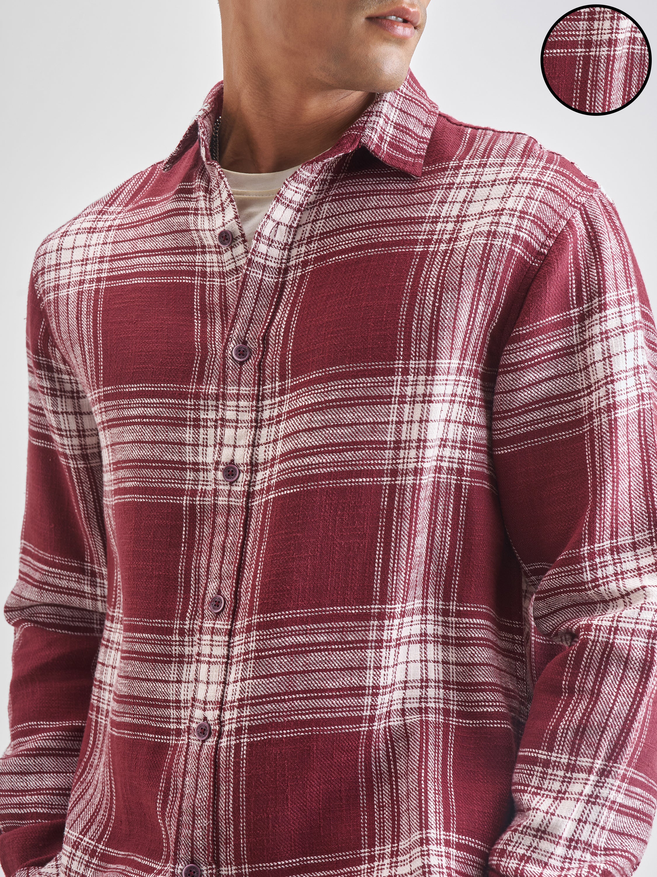 Highlander Men Red Checked Relaxed Fit Casual Shirt - Red - Image 5