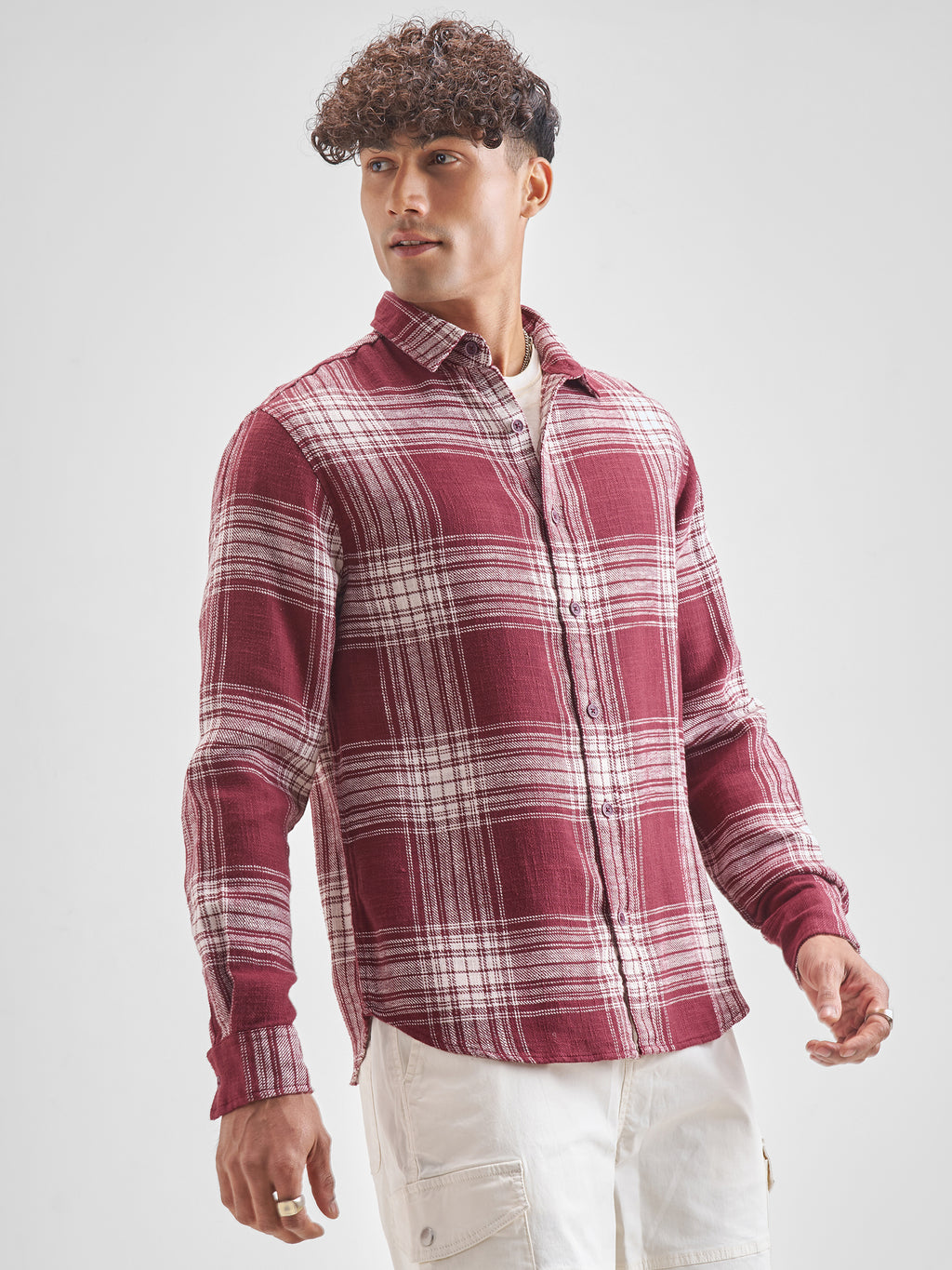 Highlander Men Red Checked Relaxed Fit Casual Shirt - Red - Image 6