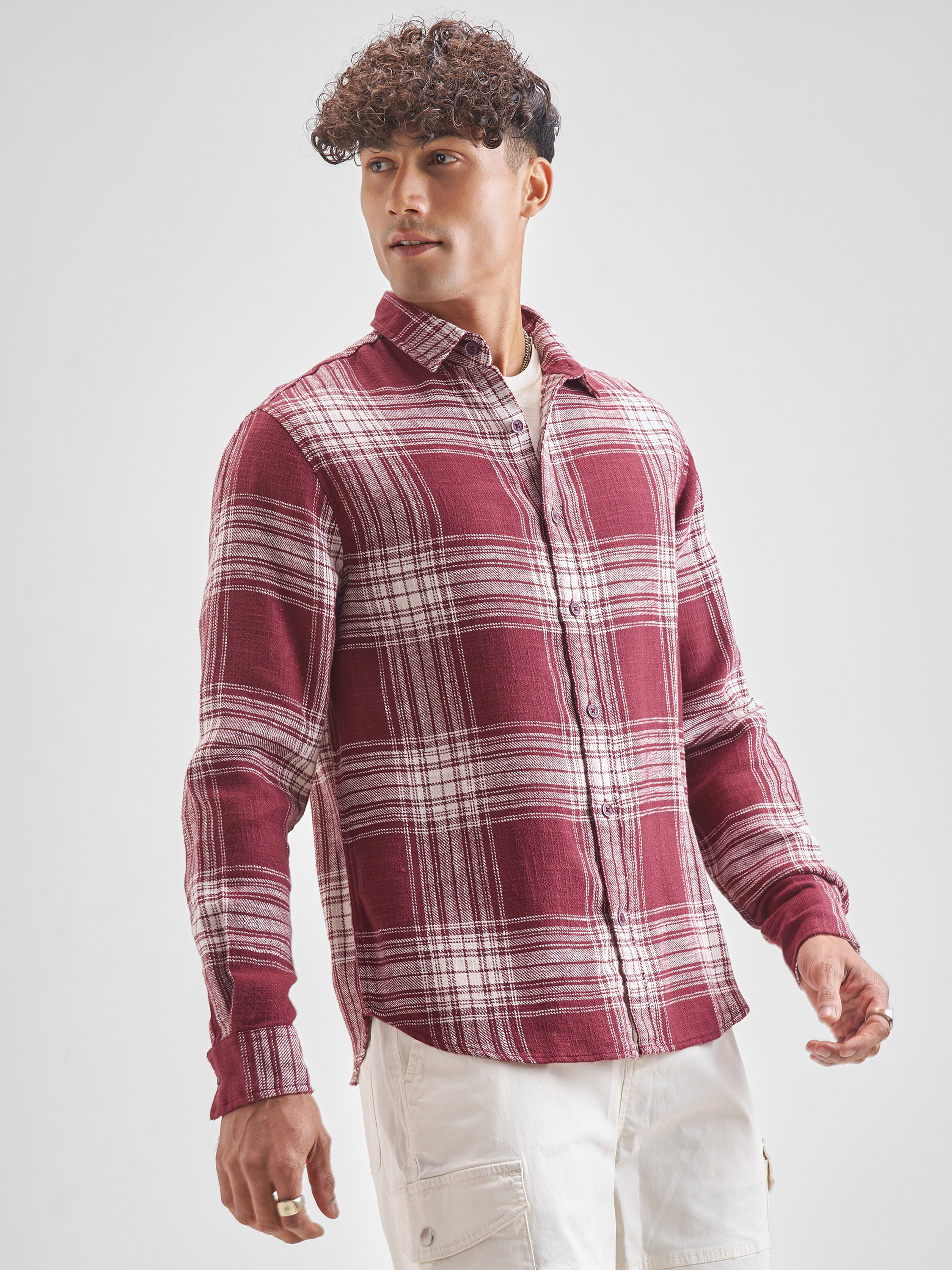 Highlander Men Red Checked Relaxed Fit Casual Shirt - Red - Image 6