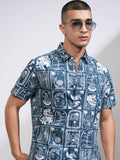 Highlander Men Blue Printed Slim Fit Casual Shirt - Blue - Image 1