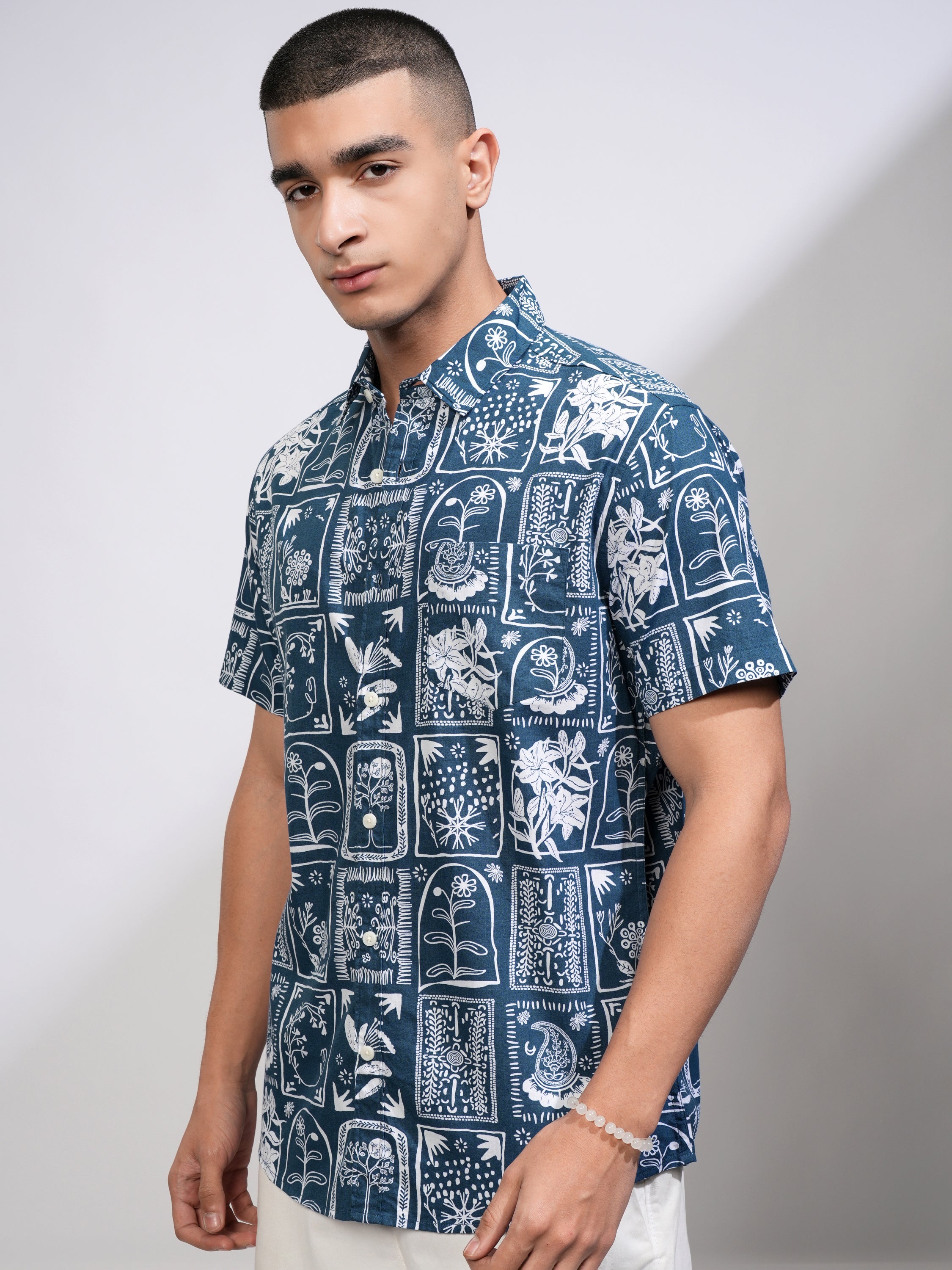 Highlander Men Blue Printed Slim Fit Casual Shirt - Blue - Image 4