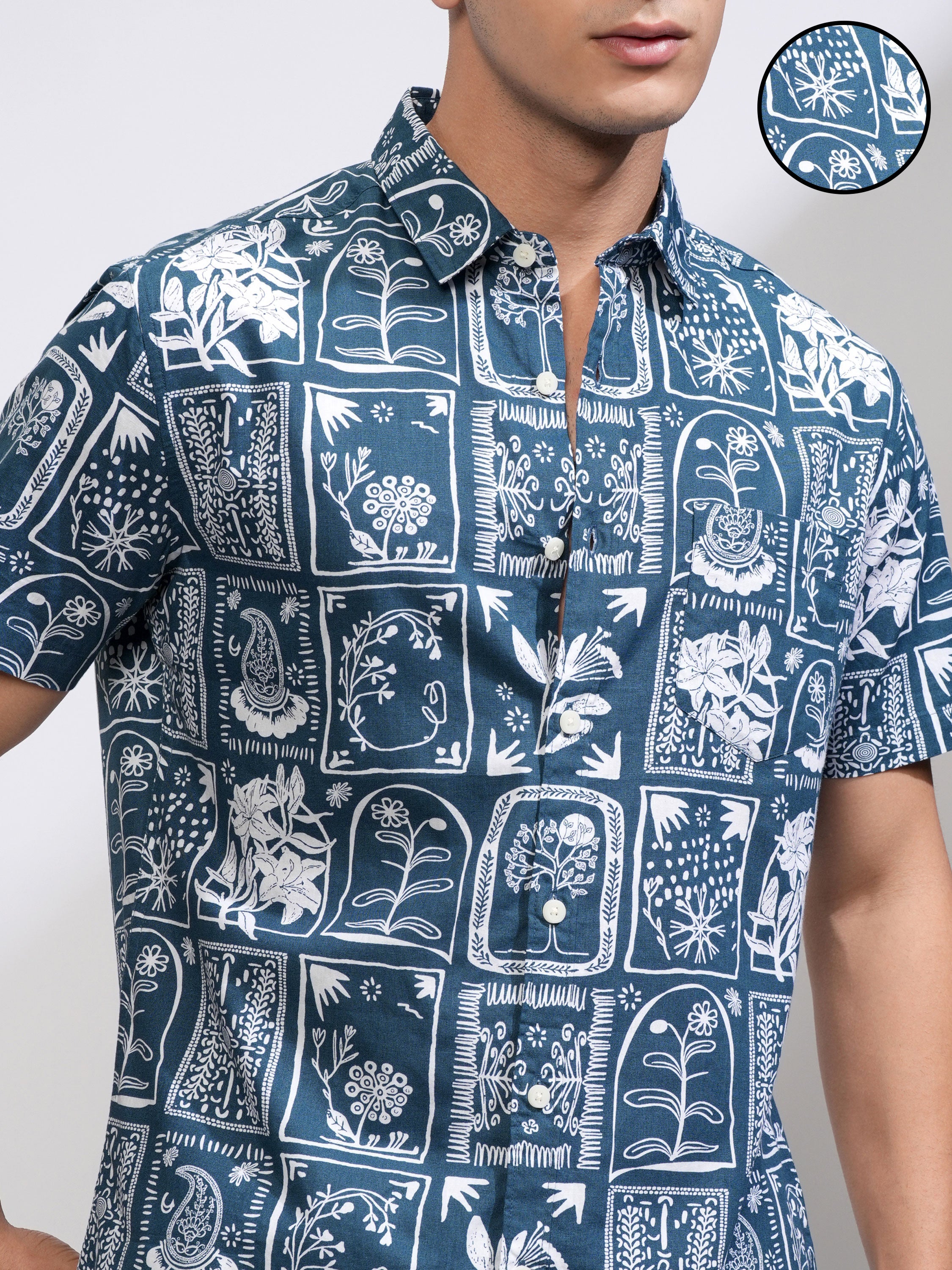 Highlander Men Blue Printed Slim Fit Casual Shirt - Blue - Image 5