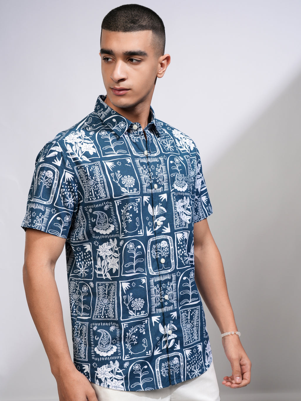 Highlander Men Blue Printed Slim Fit Casual Shirt - Blue - Image 6