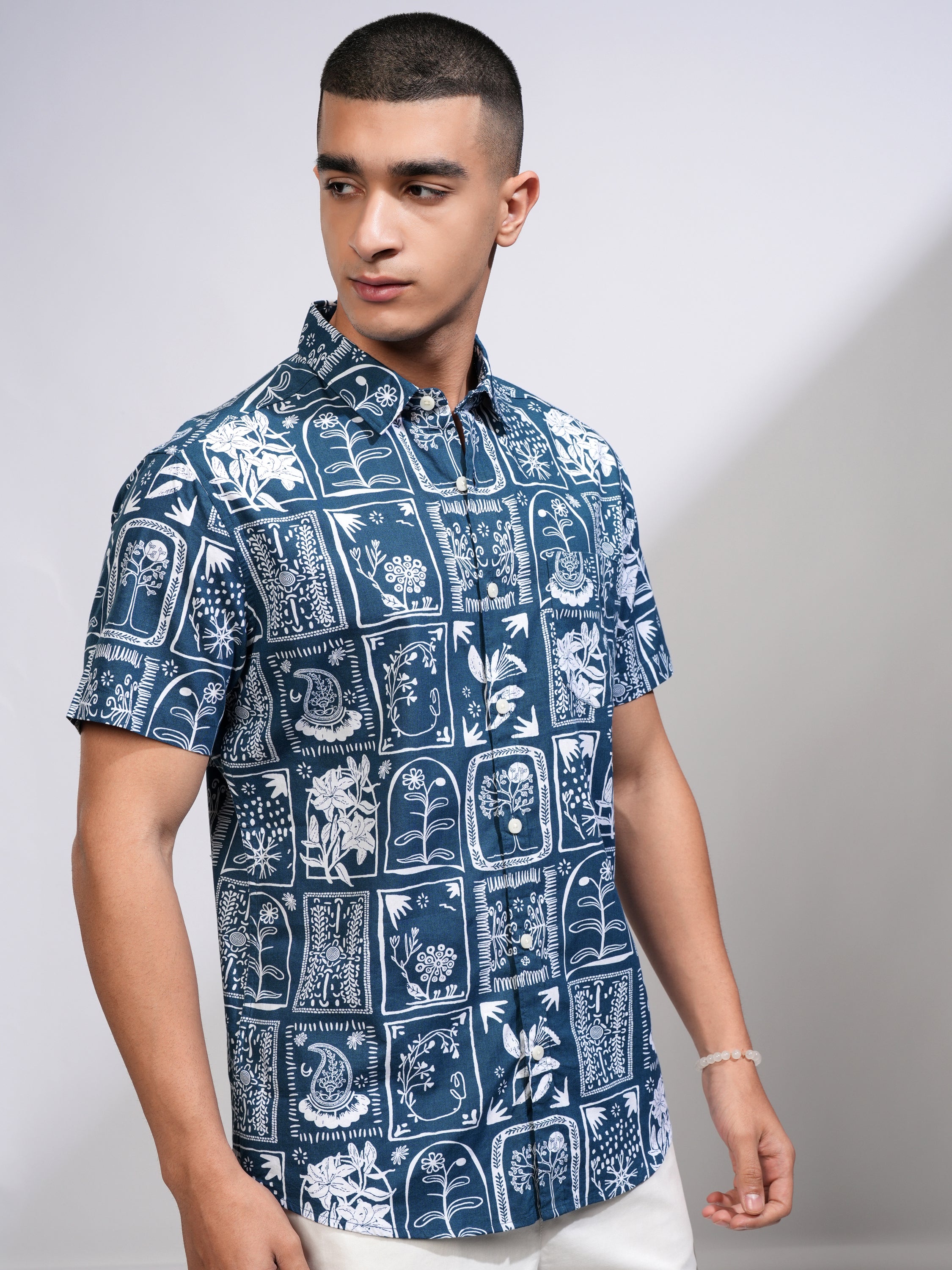 Highlander Men Blue Printed Slim Fit Casual Shirt - Blue - Image 6