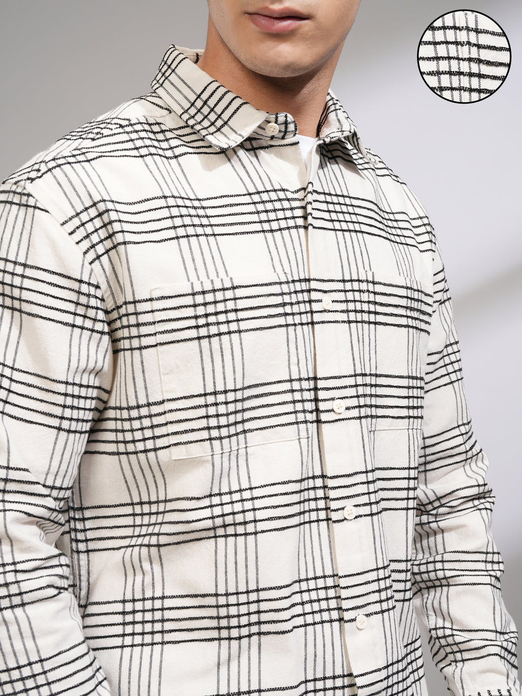 Highlander Men Off White Checked Relaxed Fit Casual Shirt - Off White - Image 5