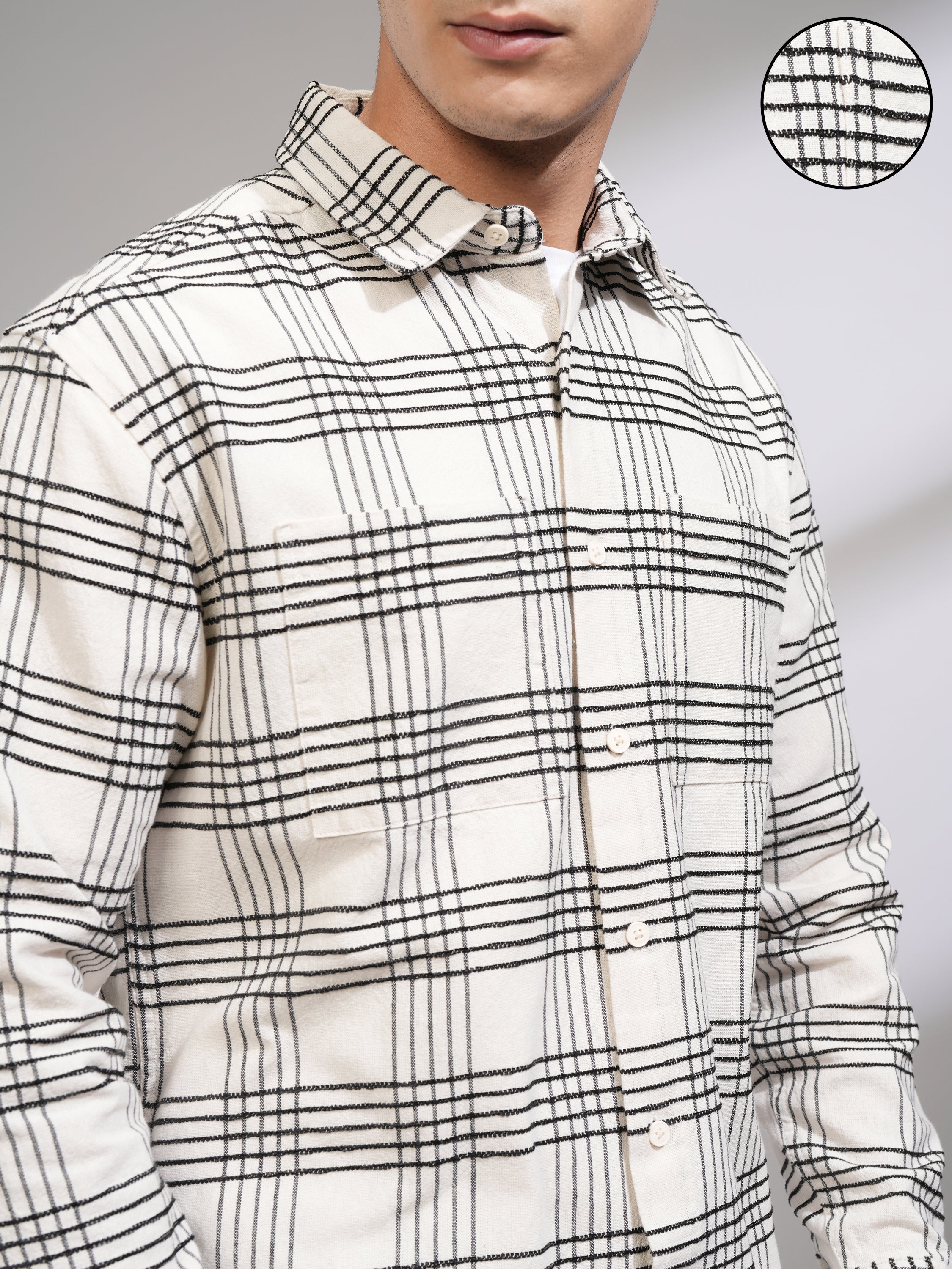 Highlander Men Off White Checked Relaxed Fit Casual Shirt - Off White - Image 5