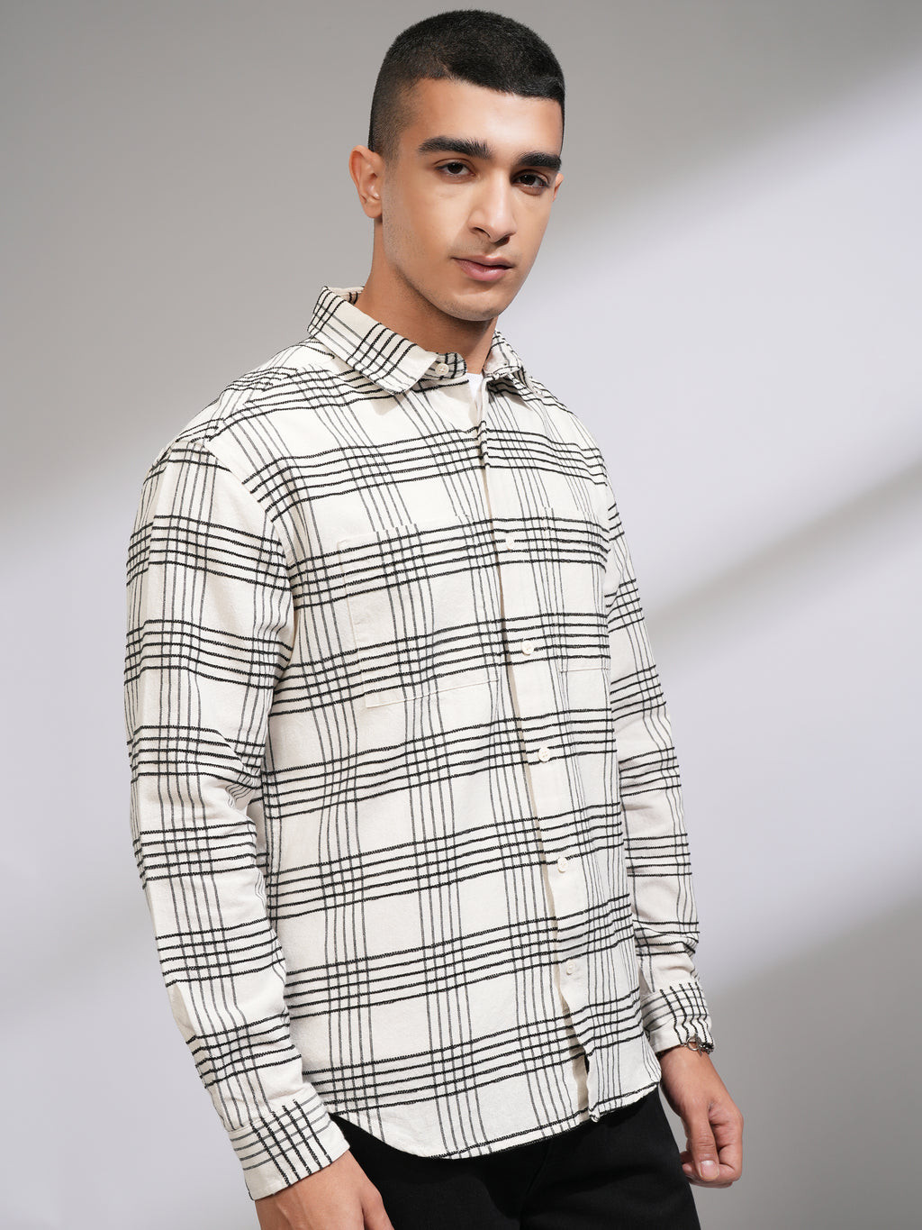 Highlander Men Off White Checked Relaxed Fit Casual Shirt - Off White - Image 6