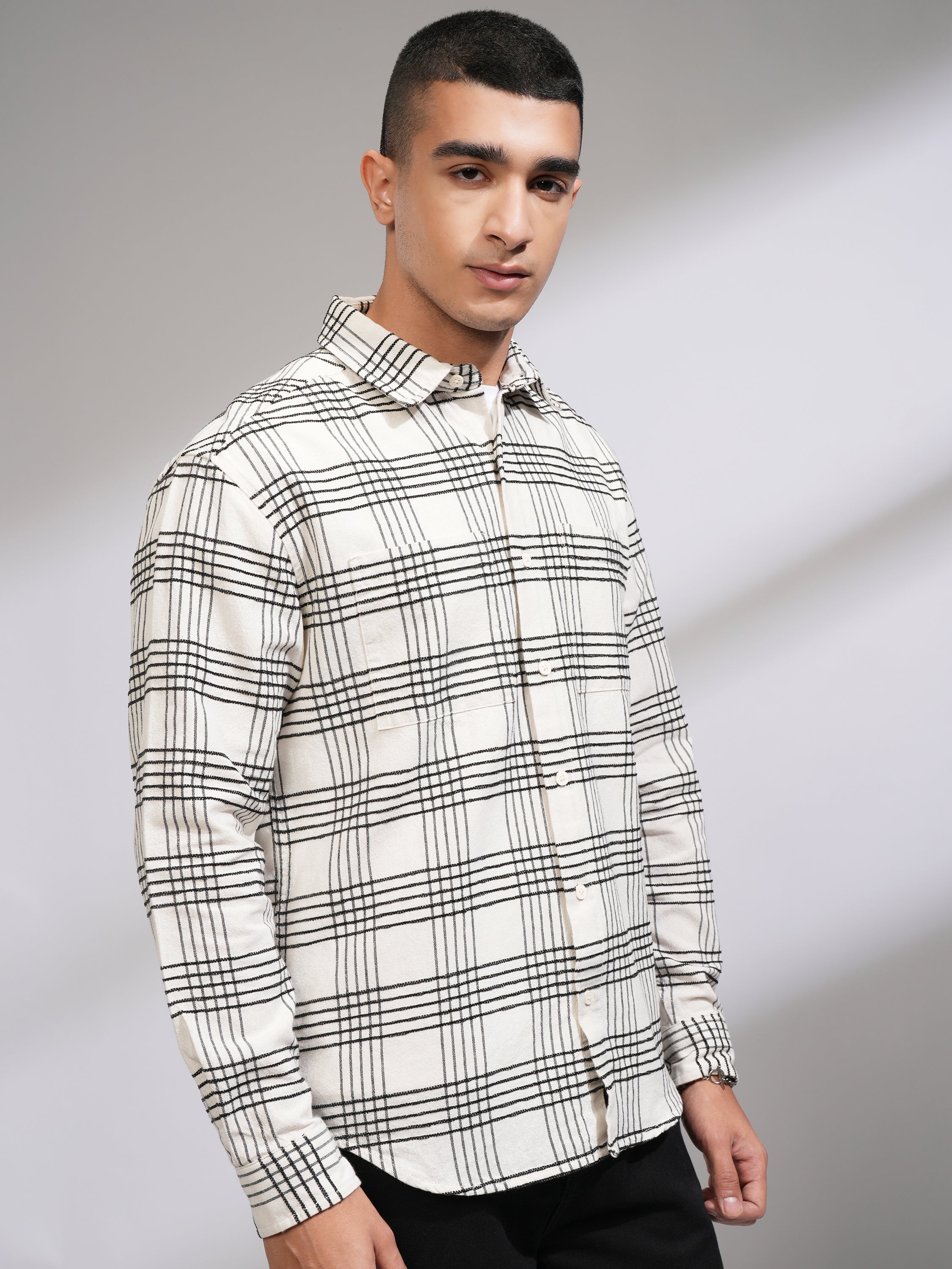 Highlander Men Off White Checked Relaxed Fit Casual Shirt - Off White - Image 6