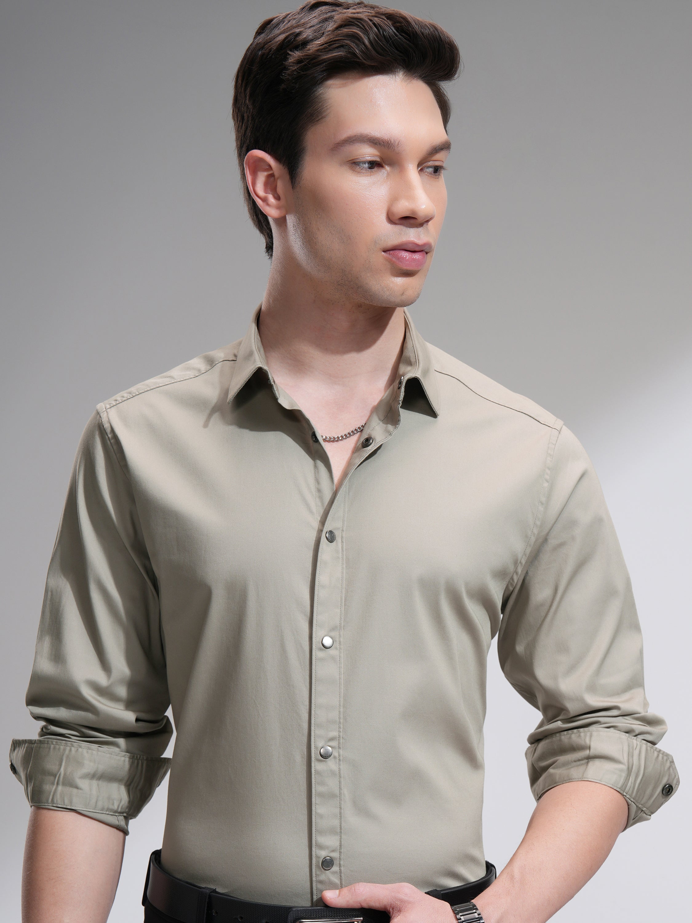 Highlander Men Tan Solid Slim Fit Casual Shirt - Tan - Image 1