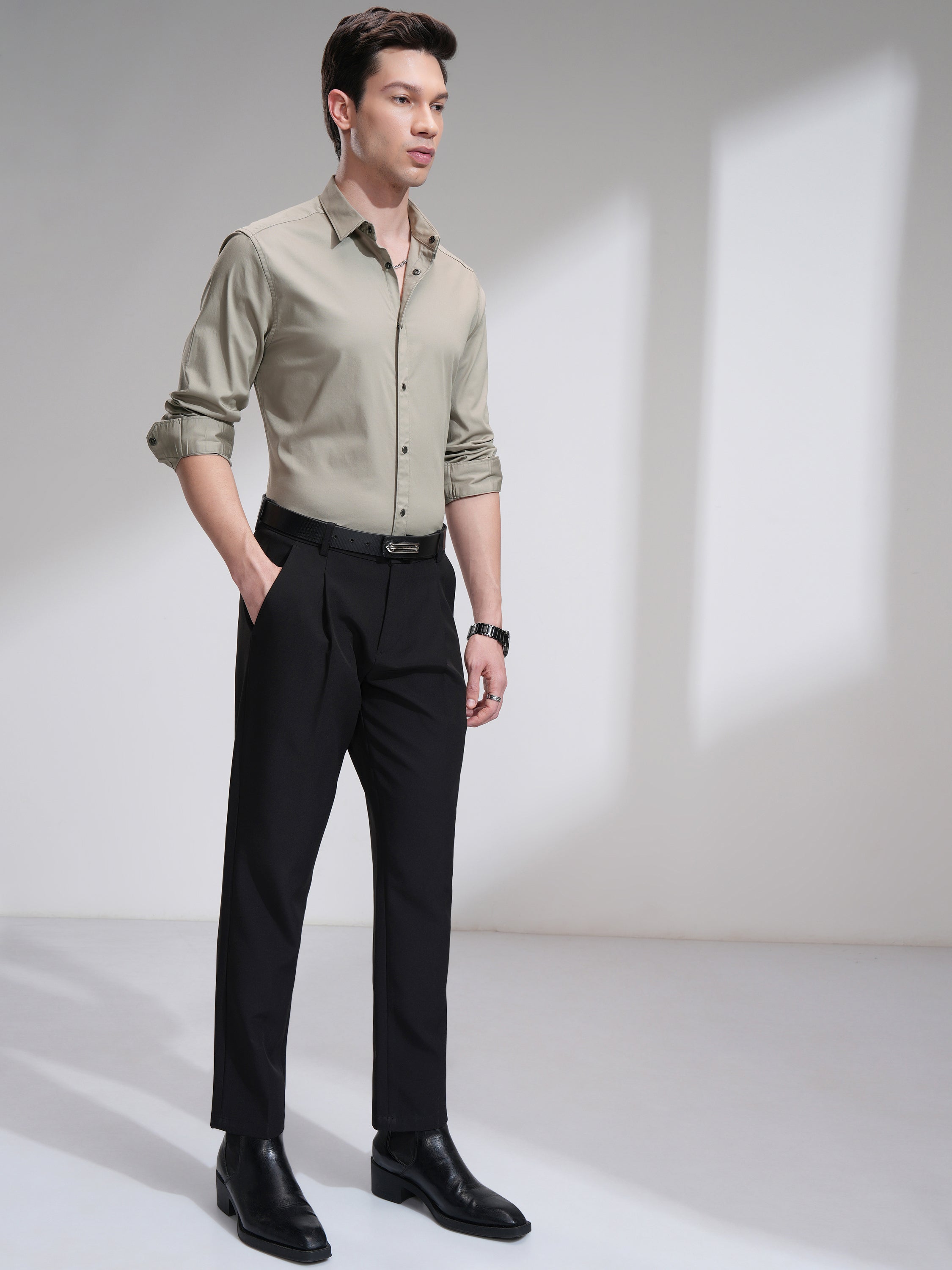 Highlander Men Tan Solid Slim Fit Casual Shirt - Tan - Image 2