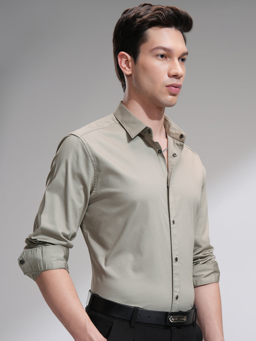 Highlander Men Tan Solid Slim Fit Casual Shirt - Tan - Image 6