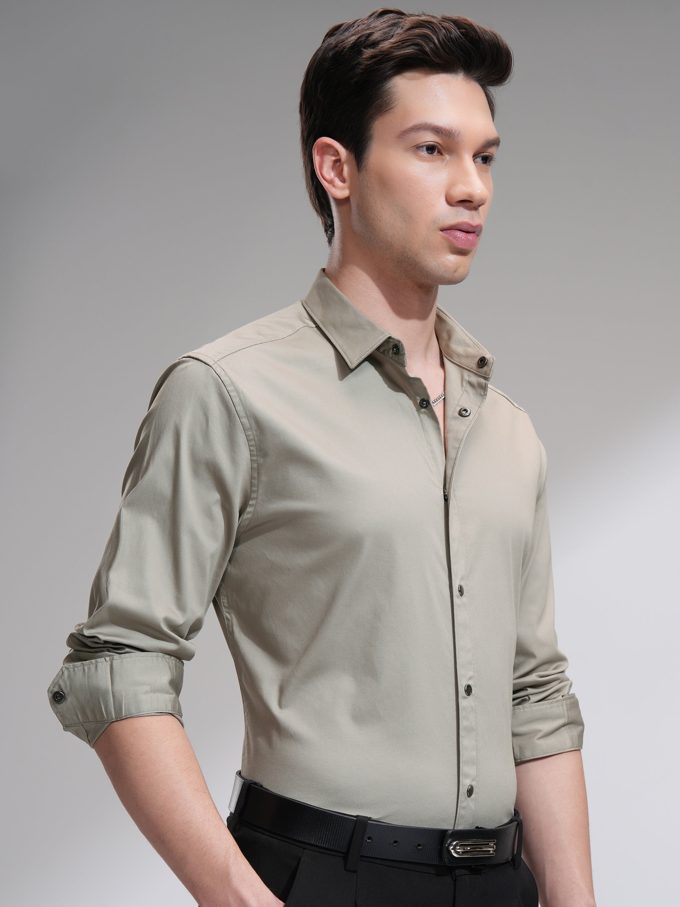 Highlander Men Tan Solid Slim Fit Casual Shirt - Tan - Image 6