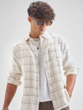 Highlander Men Off White Checked Slim Fit Casual Shirt - Off White - Image 1