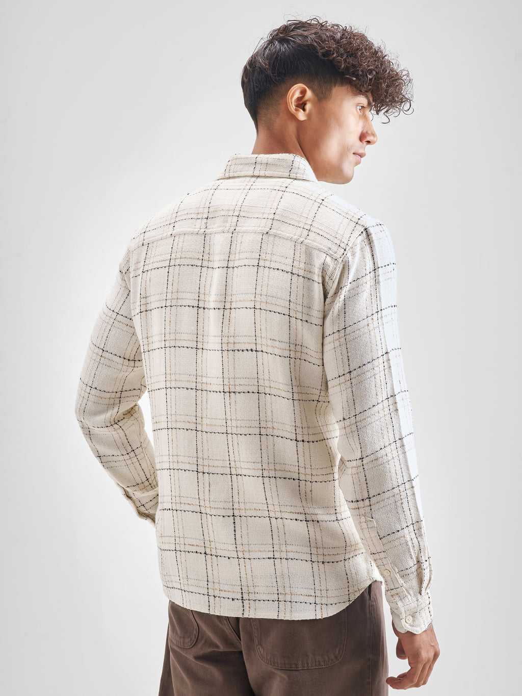 Highlander Men Off White Checked Slim Fit Casual Shirt - Off White - Image 3