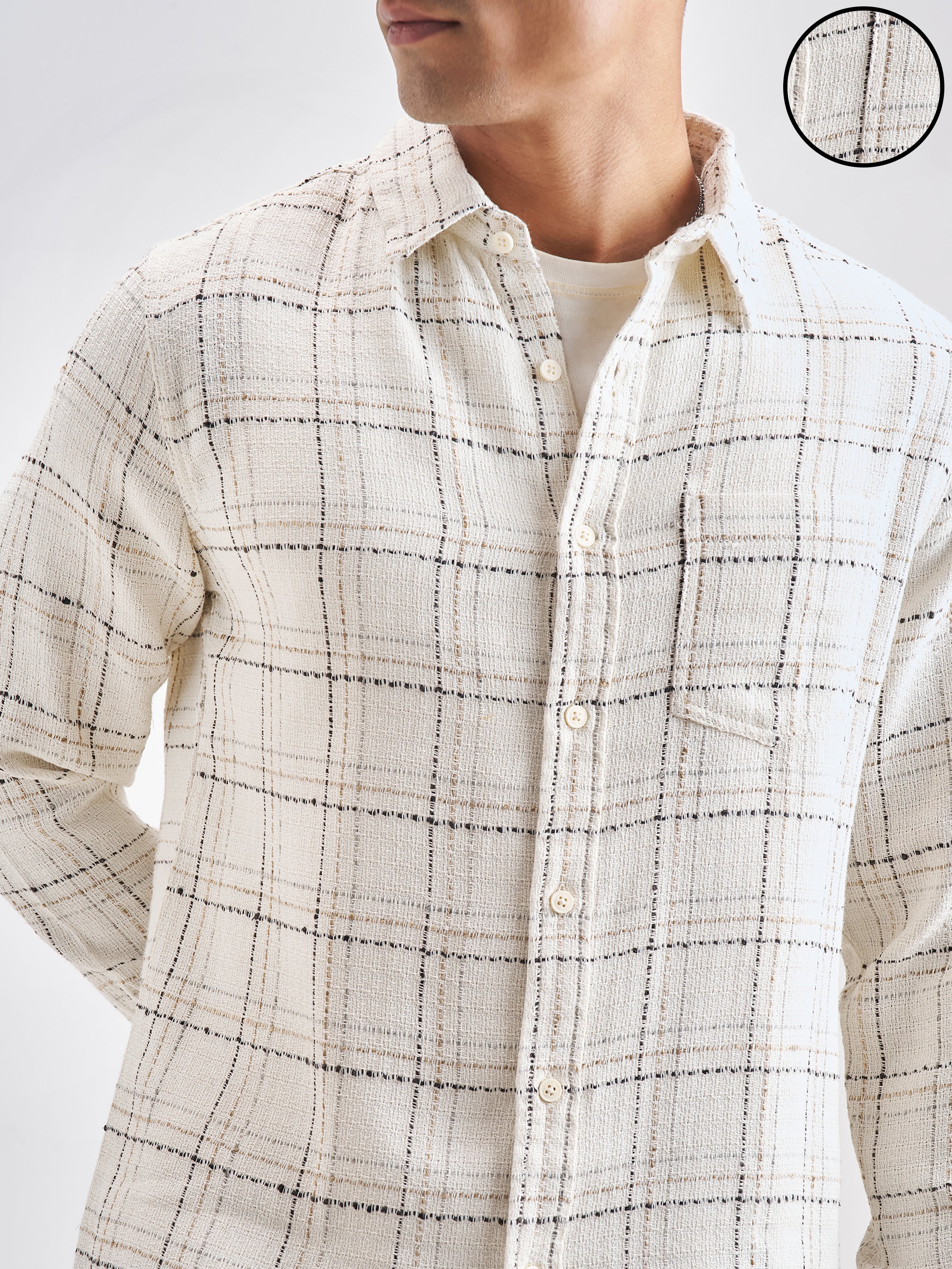 Highlander Men Off White Checked Slim Fit Casual Shirt - Off White - Image 5