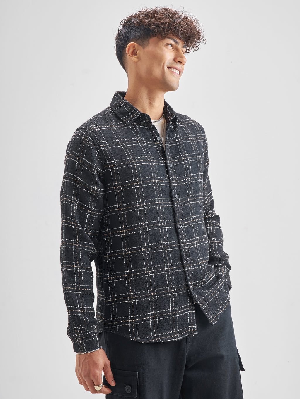 Highlander Men Black Black Checked Slim Fit Casual Shirt - Black - Image 6