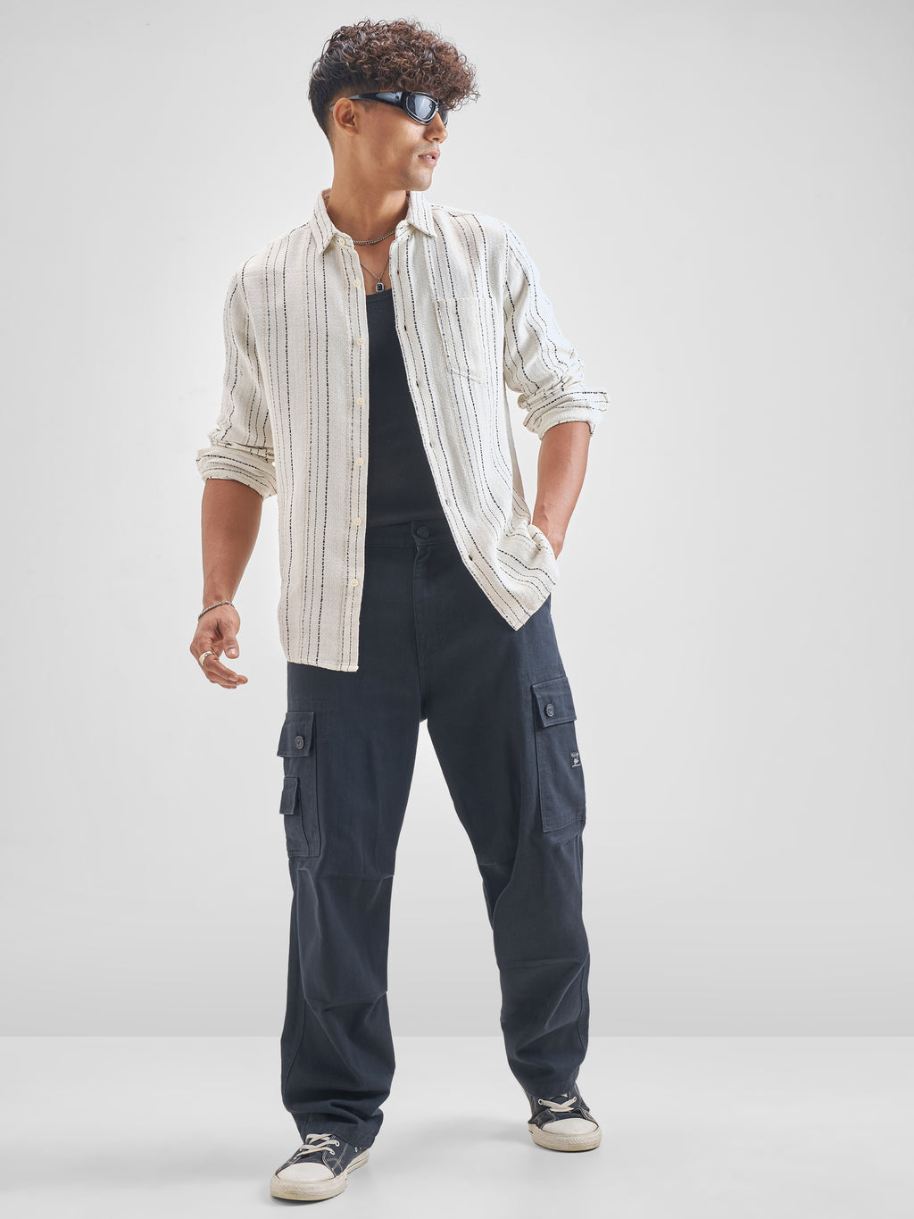 Highlander Men Off White Striped Slim Fit Casual Shirt - Off White - Image 2