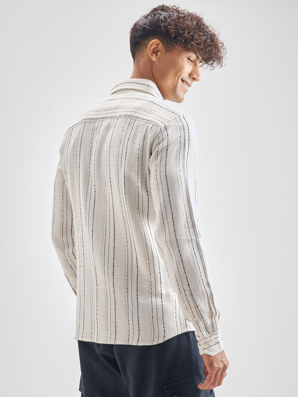 Highlander Men Off White Striped Slim Fit Casual Shirt - Off White - Image 3