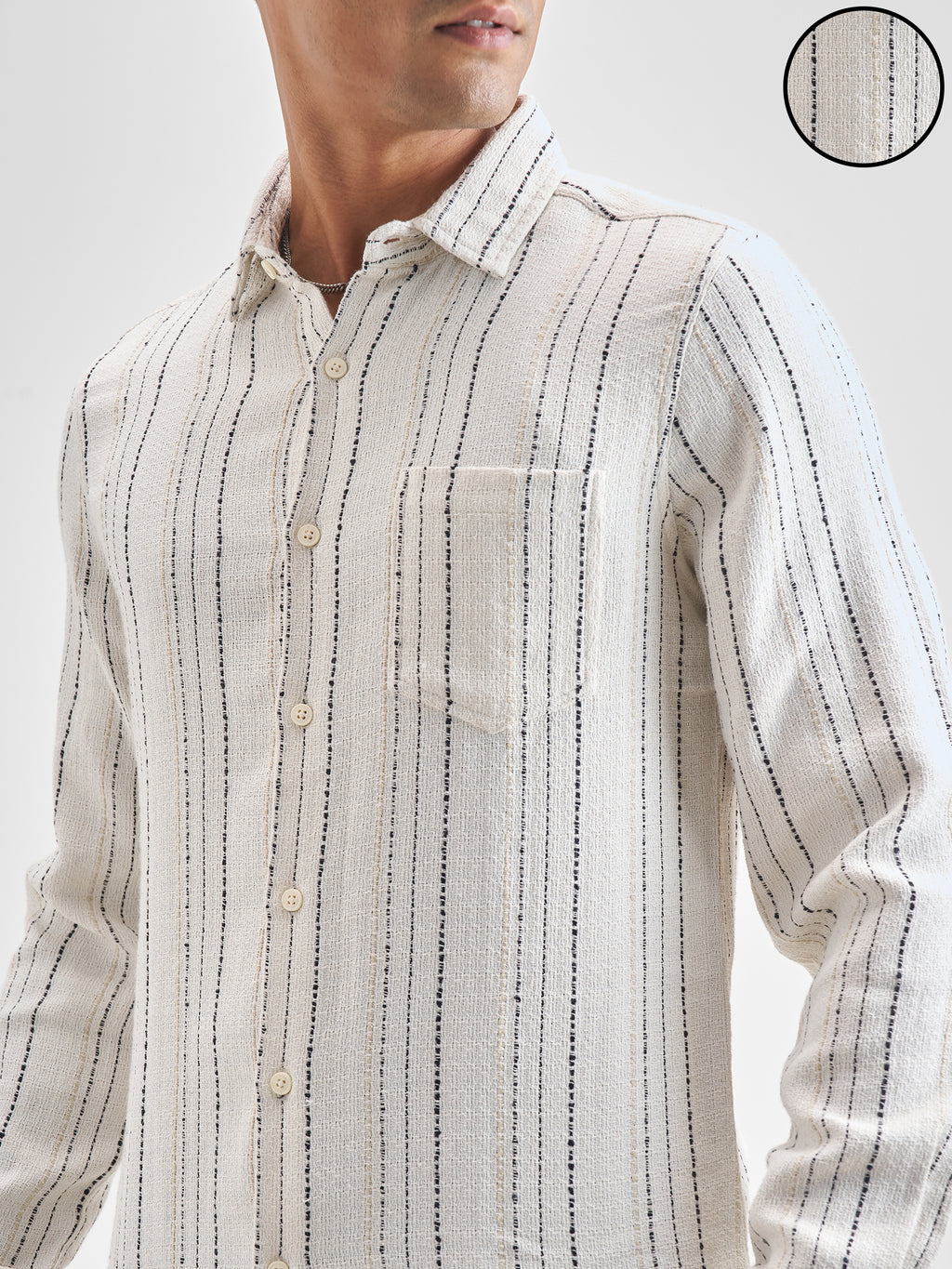 Highlander Men Off White Striped Slim Fit Casual Shirt - Off White - Image 5