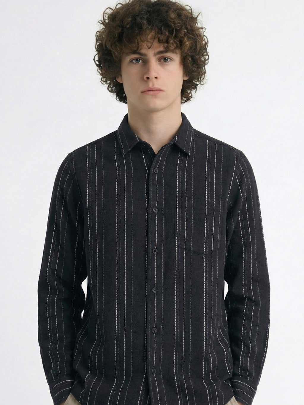 Highlander Men Black Striped Slim Fit Casual Shirt - Black - Image 1