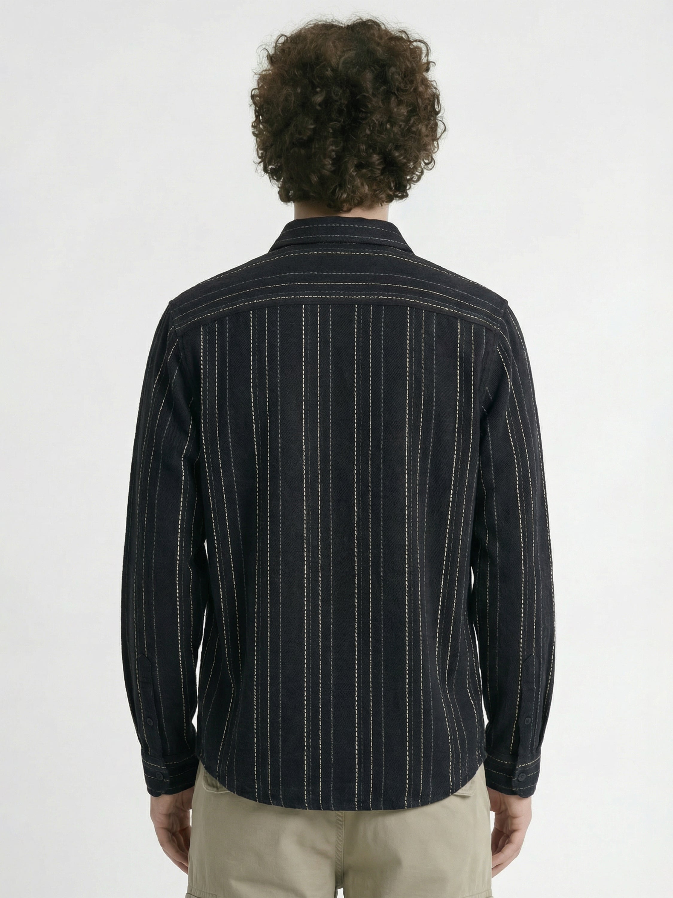 Highlander Men Black Striped Slim Fit Casual Shirt - Black - Image 3