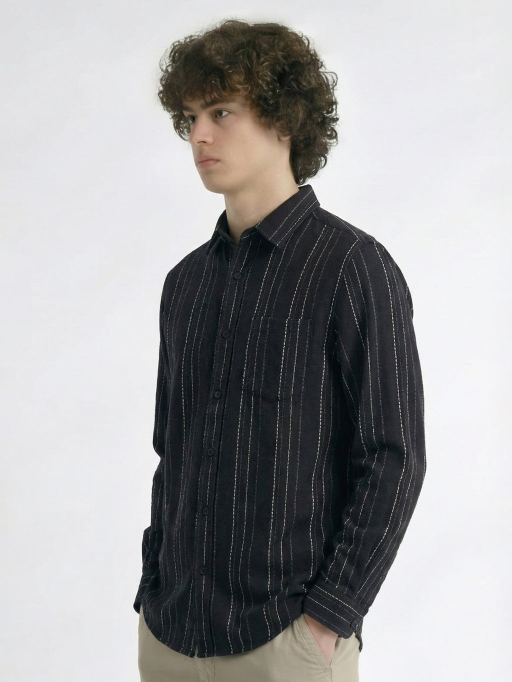 Highlander Men Black Striped Slim Fit Casual Shirt - Black - Image 4