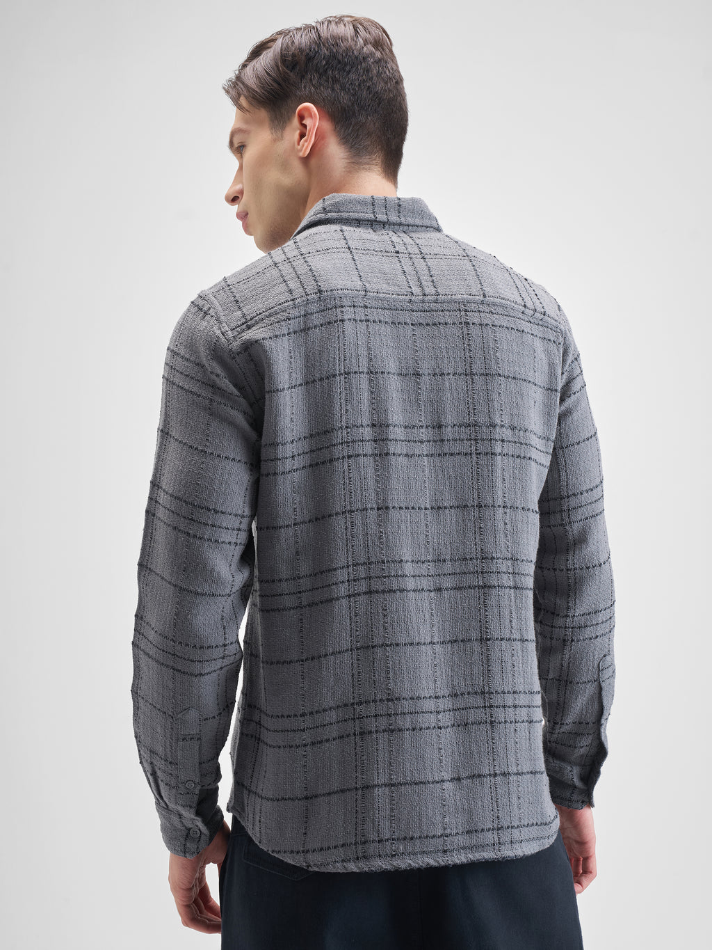 Highlander Men Grey Checked Slim Fit Casual Shirt - Grey - Image 3