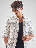 Highlander Men Off White Checked Slim Fit Casual Shirt - Off White - Image 1