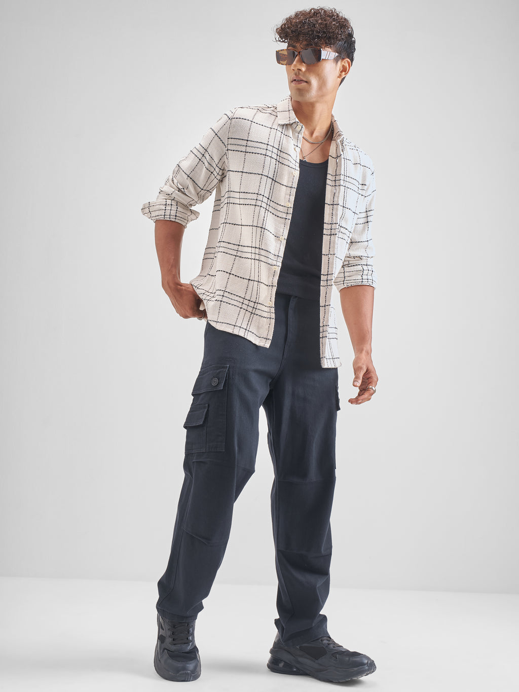Highlander Men Off White Checked Slim Fit Casual Shirt - Off White - Image 2
