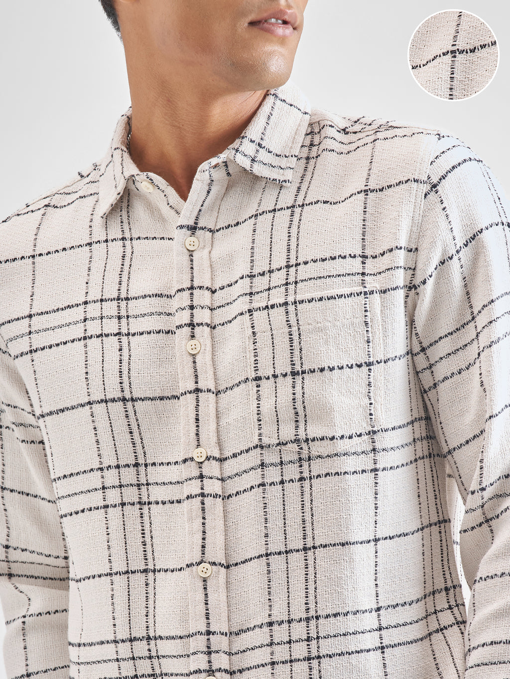 Highlander Men Off White Checked Slim Fit Casual Shirt - Off White - Image 5