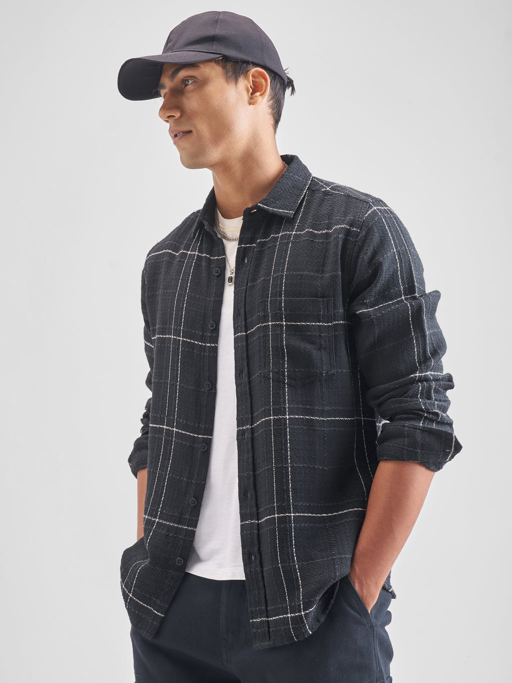 Highlander Men Black Checked Slim Fit Casual Shirt - Black - Image 4