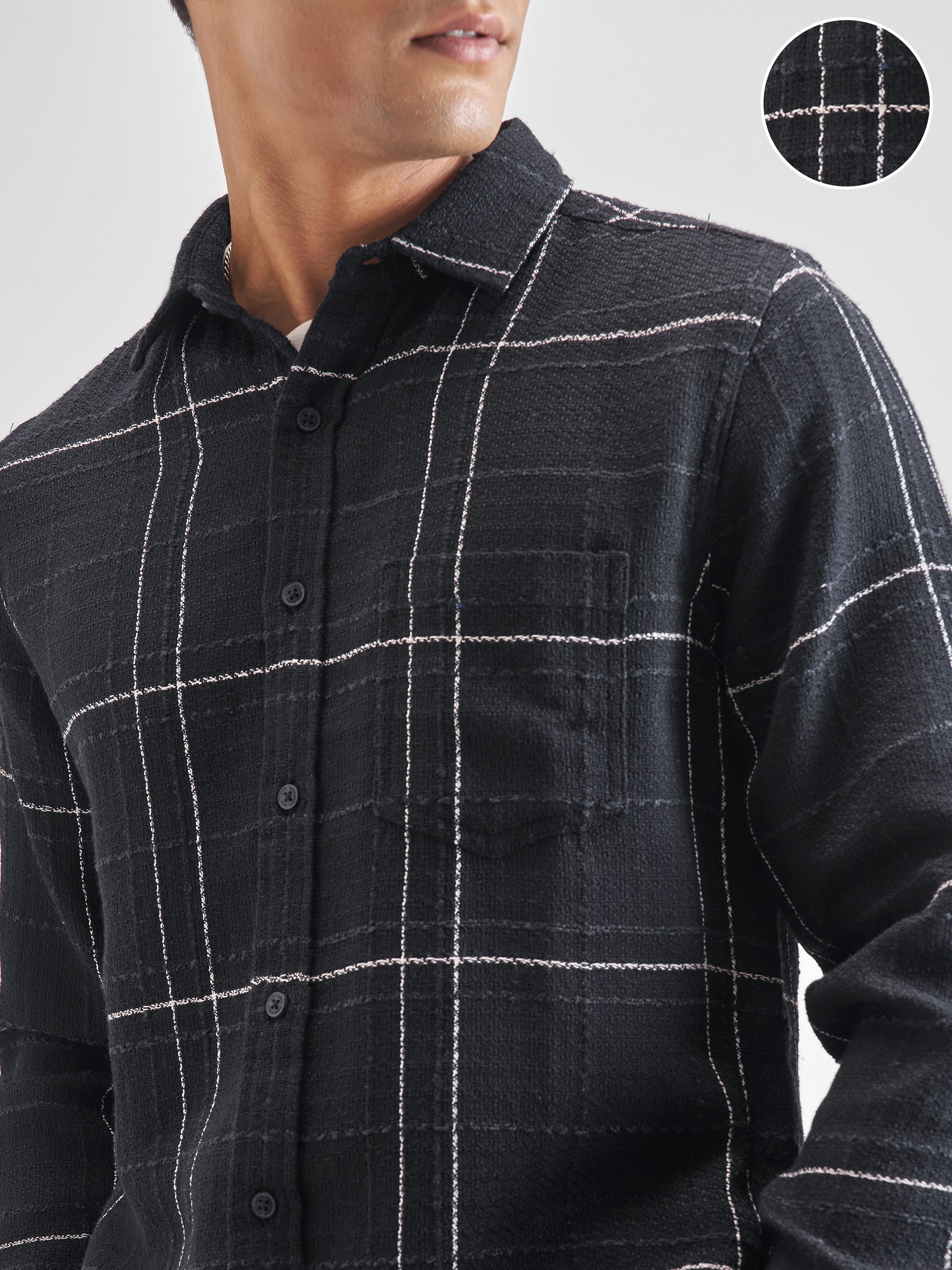Highlander Men Black Checked Slim Fit Casual Shirt - Black - Image 5