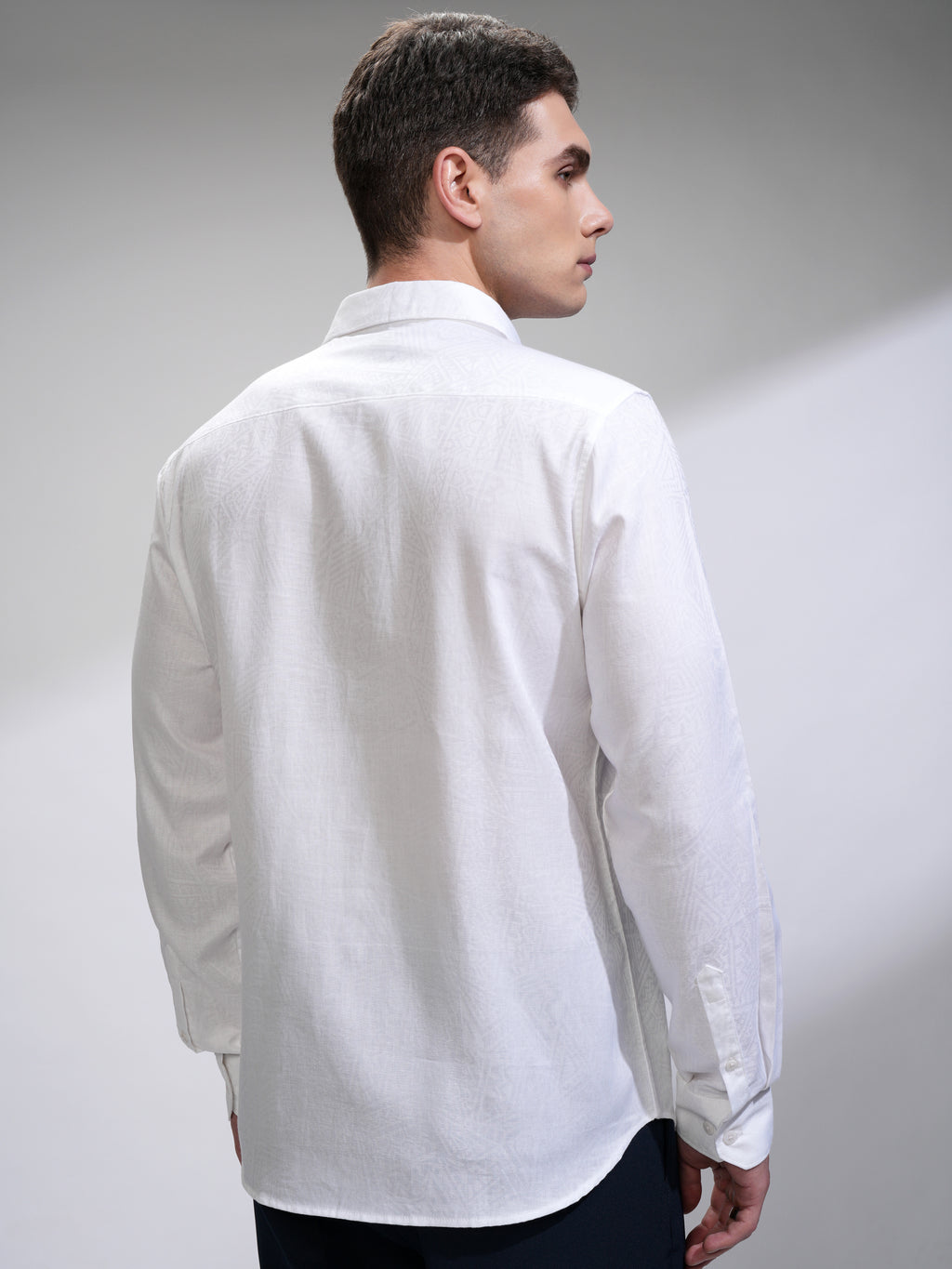 Highlander Men White Self Design Slim Fit Casual Shirt - White - Image 3