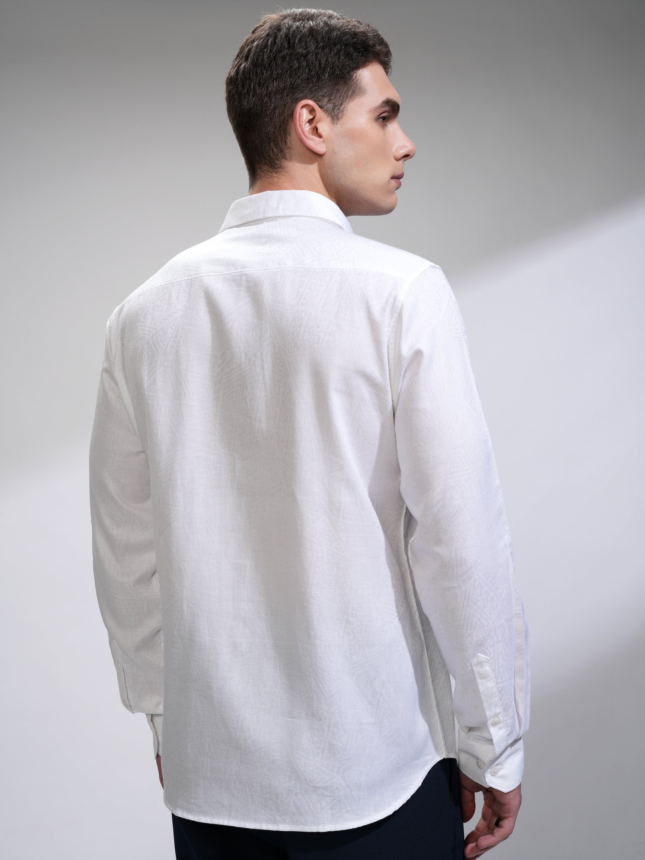 Highlander Men White Self Design Slim Fit Casual Shirt - White - Image 3