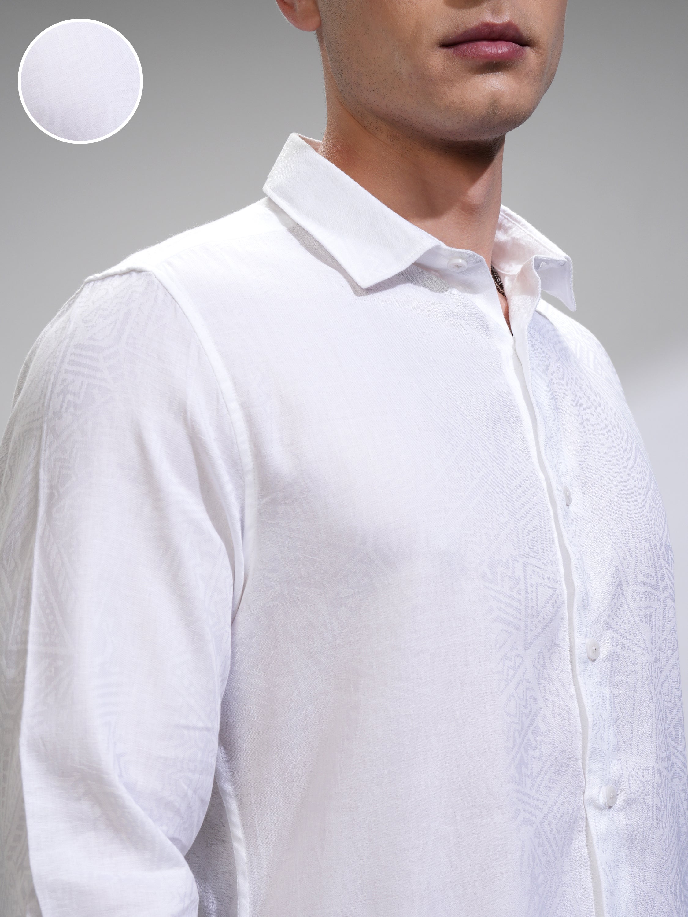 Highlander Men White Self Design Slim Fit Casual Shirt - White - Image 5