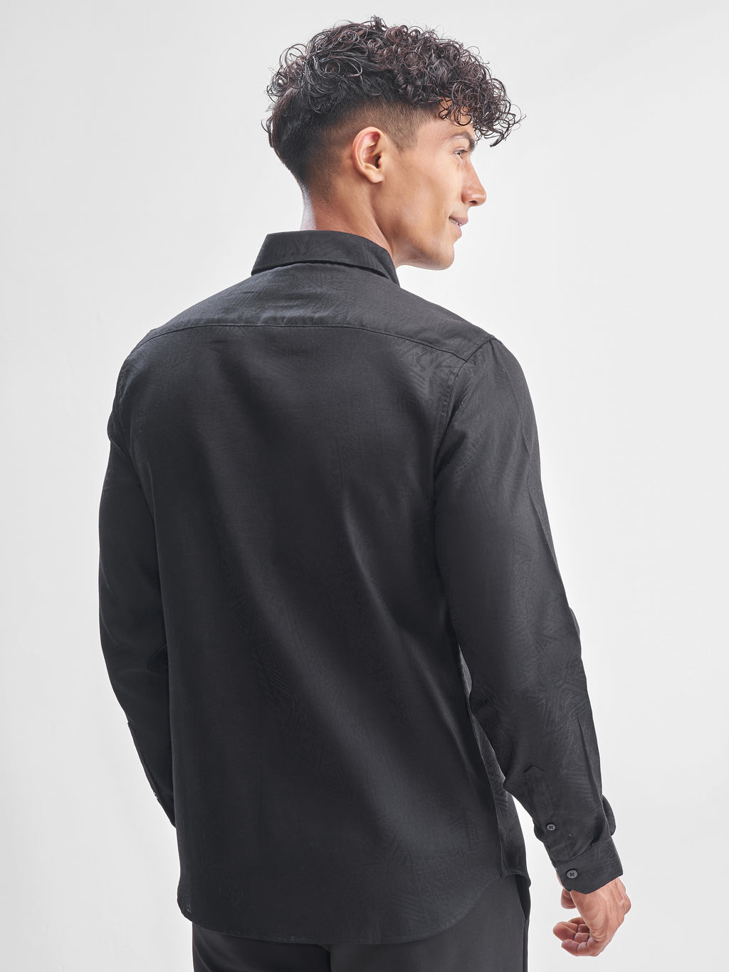 Highlander Men Black Self Design Slim Fit Casual Shirt - Black - Image 3