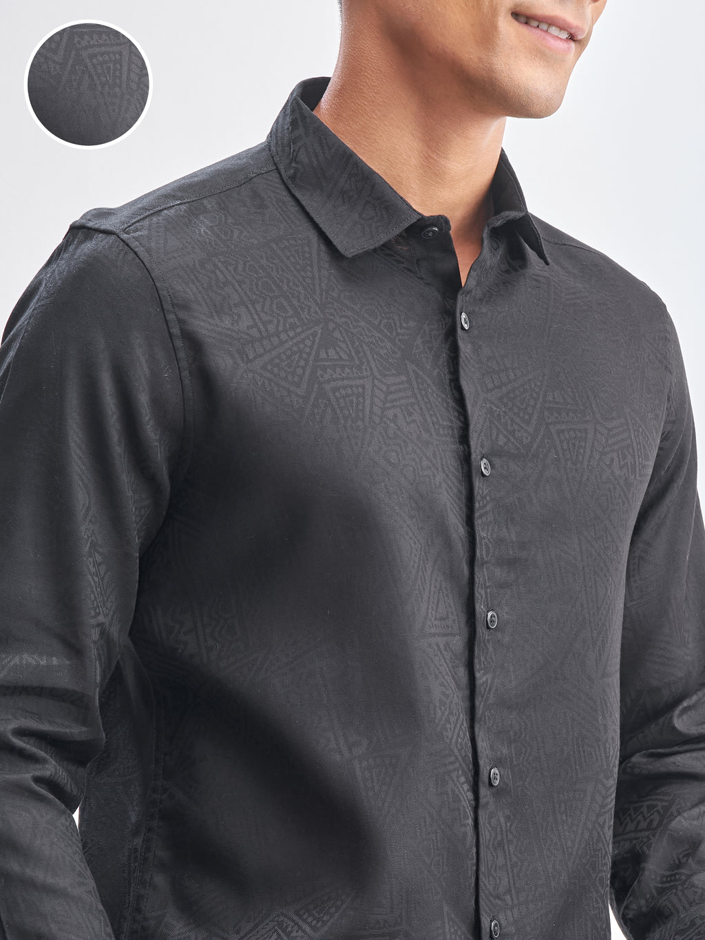 Highlander Men Black Self Design Slim Fit Casual Shirt - Black - Image 5