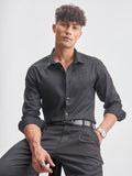 Highlander Men Black Self Design Slim Fit Casual Shirt - Black - Image 1