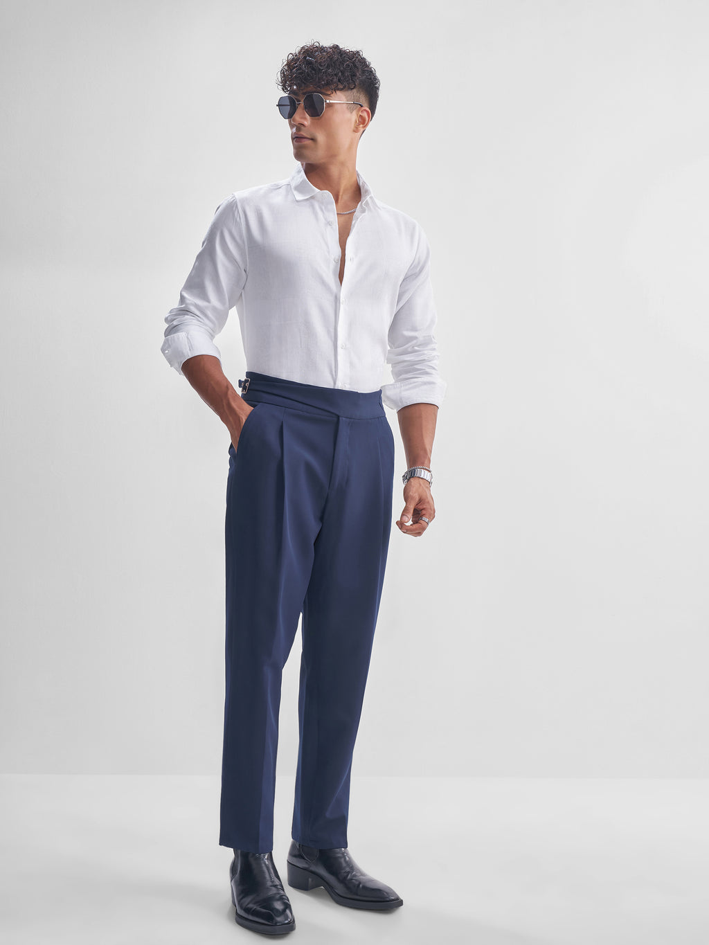 Highlander Men White Self Design Slim Fit Casual Shirt - White - Image 2