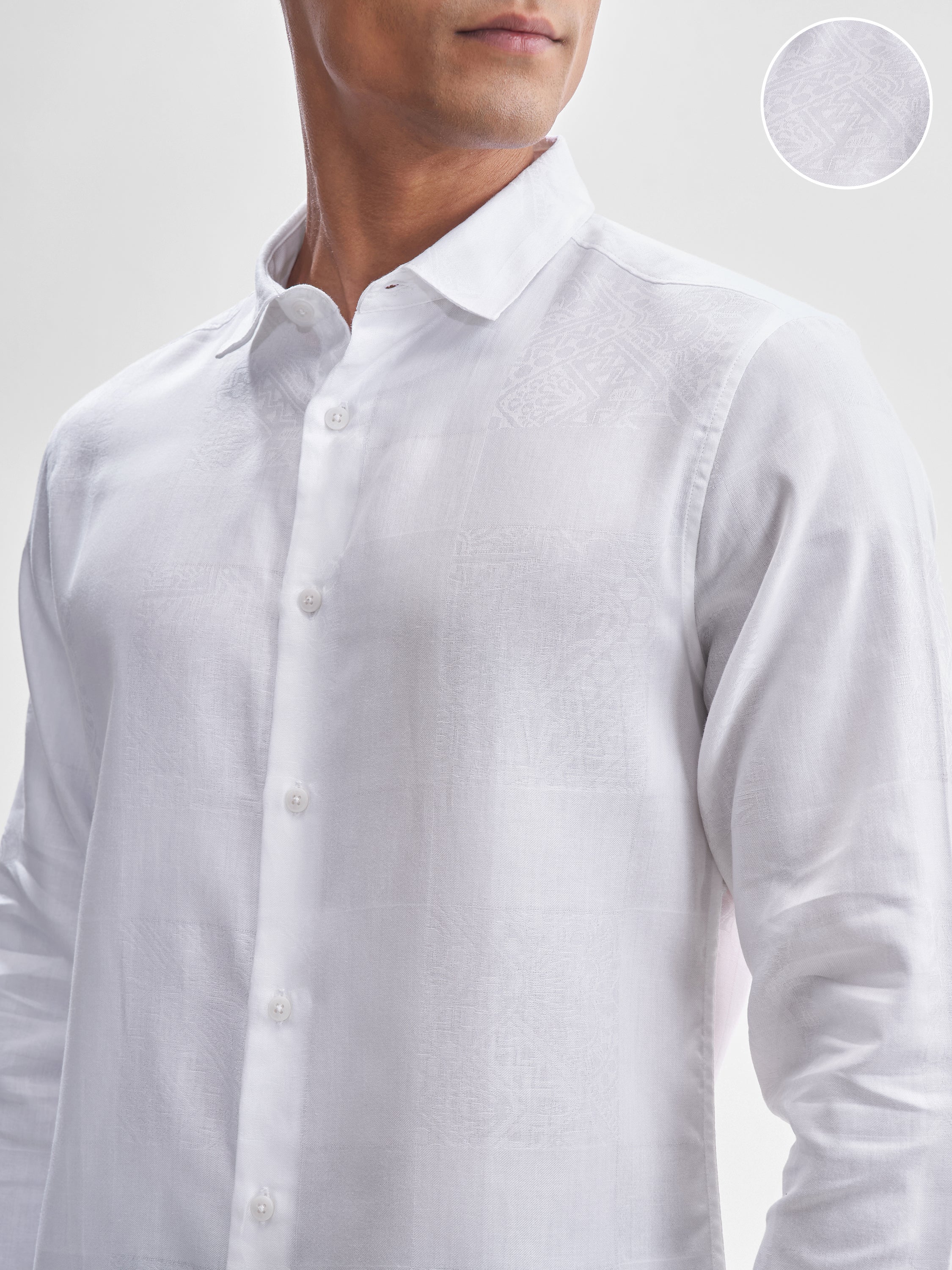 Highlander Men White Self Design Slim Fit Casual Shirt - White - Image 5