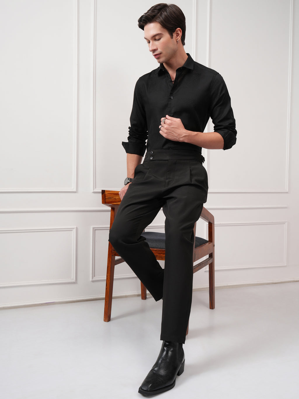 Highlander Men Black Self Design Slim Fit Casual Shirt - Black - Image 2