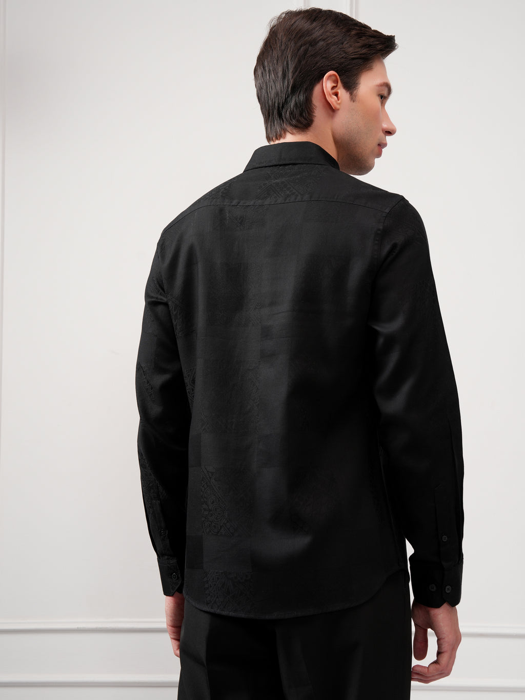 Highlander Men Black Self Design Slim Fit Casual Shirt - Black - Image 3