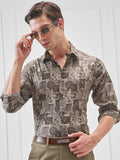 Highlander Men Beige Printed Slim Fit Casual Shirt - Beige - Image 1