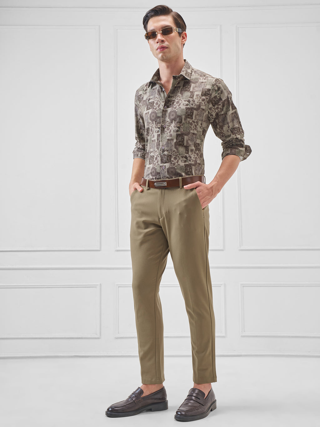 Highlander Men Beige Printed Slim Fit Casual Shirt - Beige - Image 2