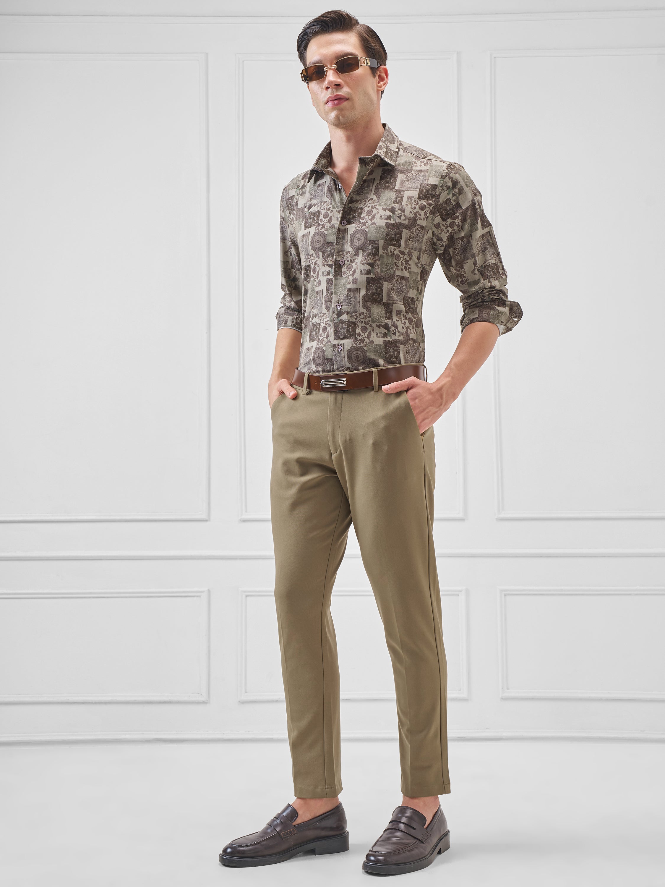 Highlander Men Beige Printed Slim Fit Casual Shirt - Beige - Image 2