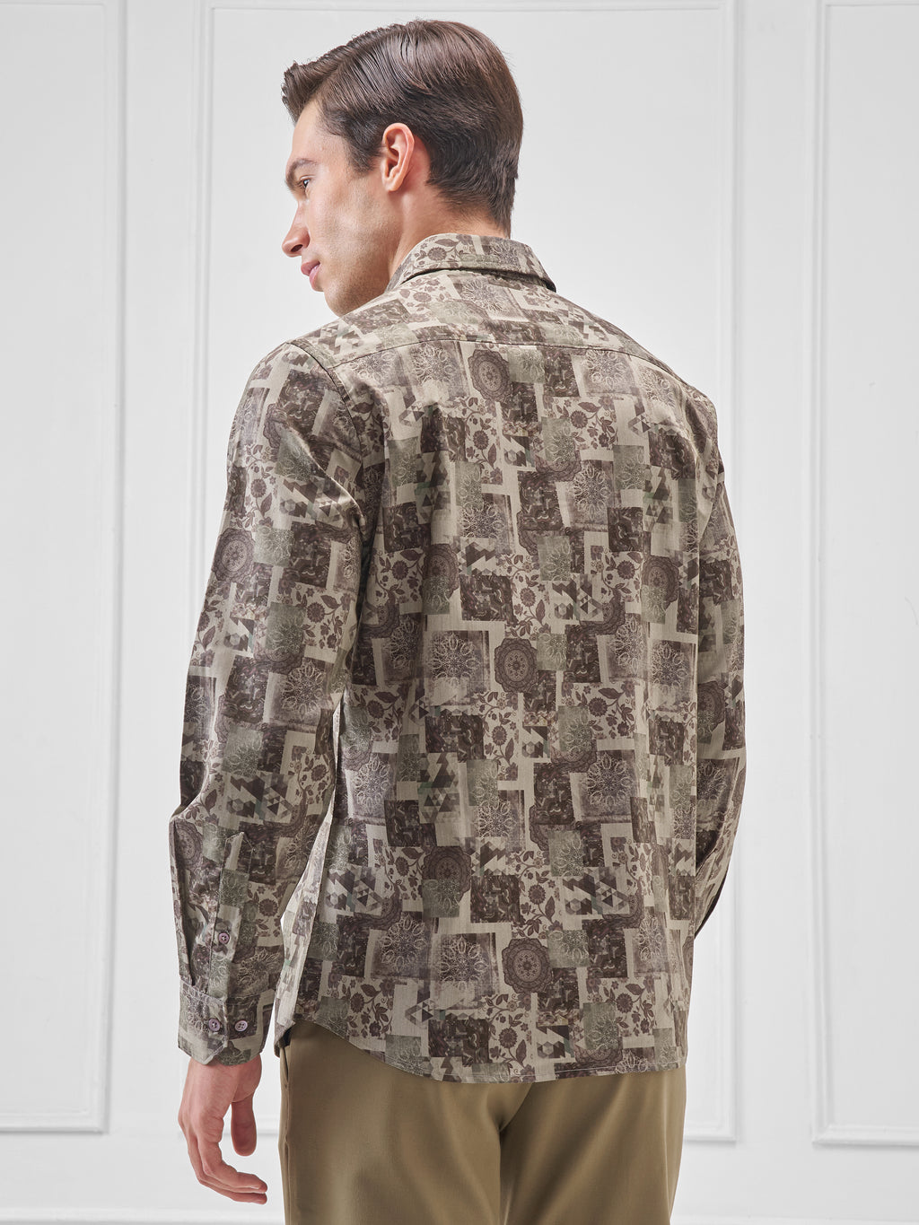 Highlander Men Beige Printed Slim Fit Casual Shirt - Beige - Image 3