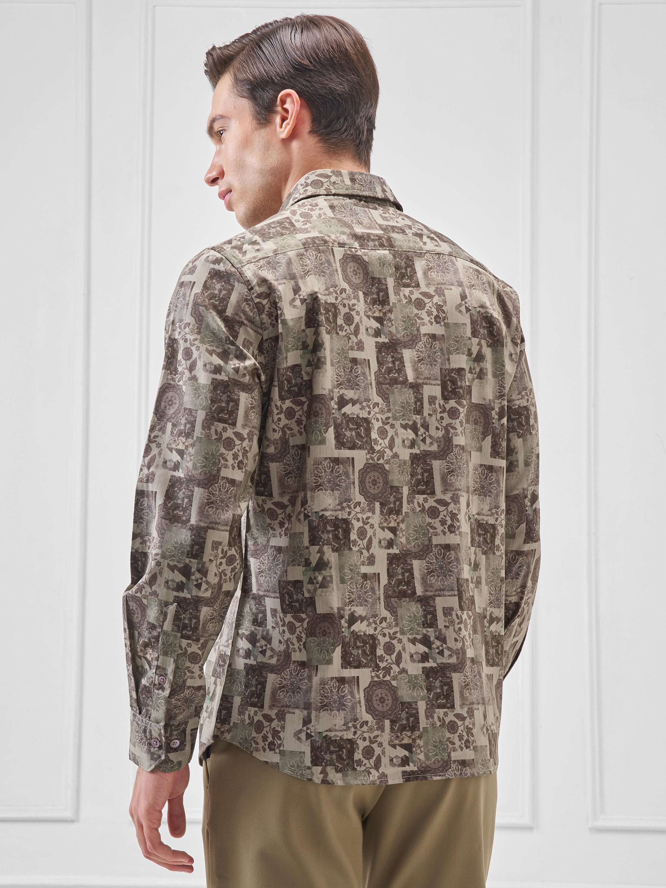 Highlander Men Beige Printed Slim Fit Casual Shirt - Beige - Image 3