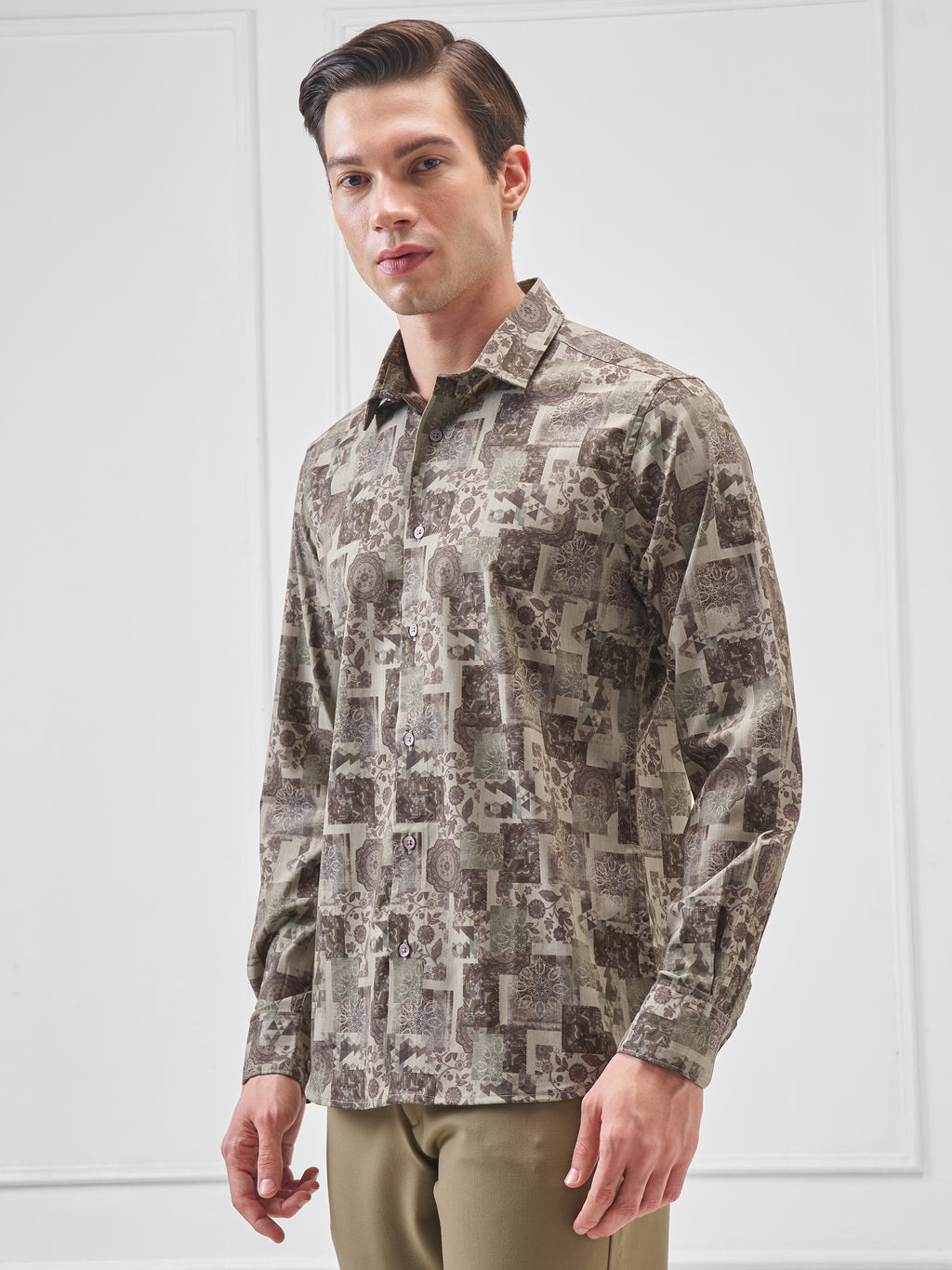 Highlander Men Beige Printed Slim Fit Casual Shirt - Beige - Image 4
